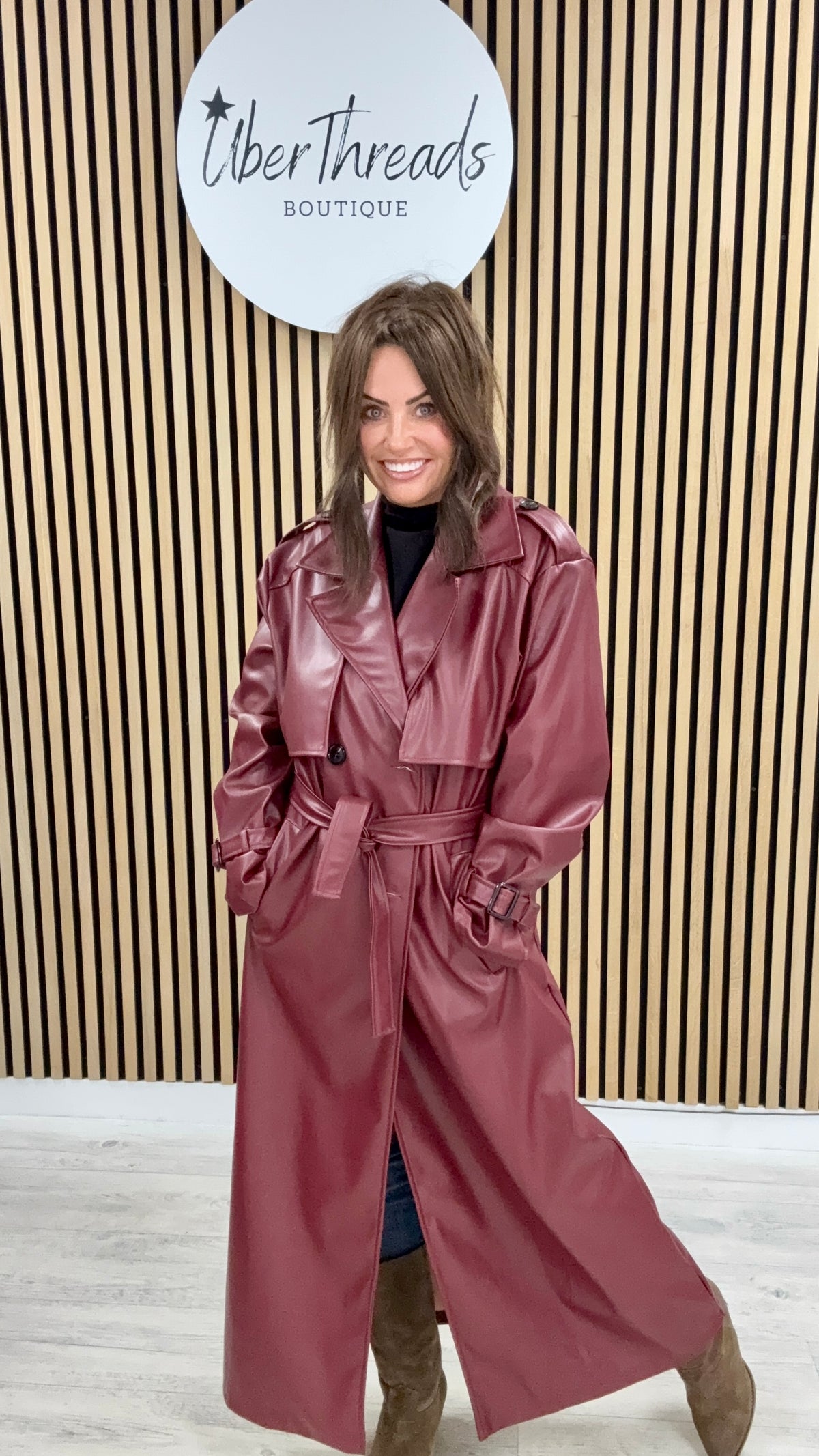 Chelsea PU Trench Coat - Burgandy