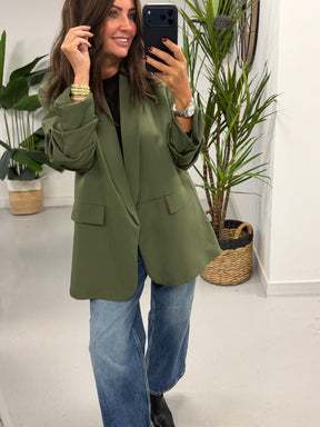 Ruched Sleeve Blazer - Khaki (Plus sizes)