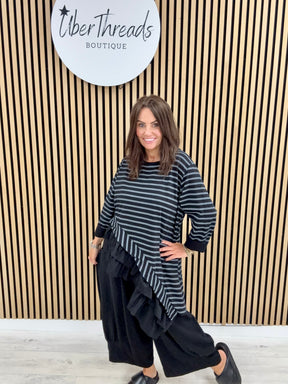 I.D Clothing Stripe Frill Tunic - Black