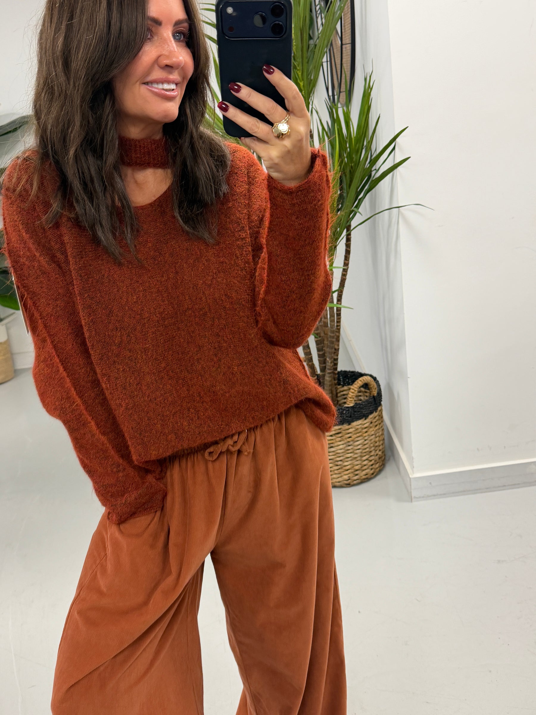 Slash Neck Knit  - Rust (Size 10-16)