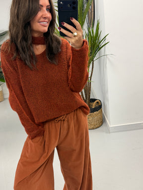 Slash Neck Knit  - Rust (Size 10-16)
