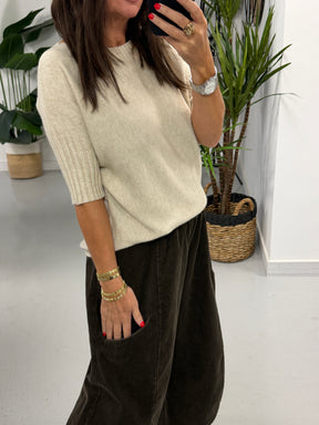 Crop Sleeve Boat Neck Knit - Cream (Size 10 - 16)