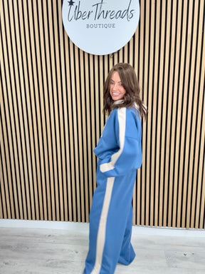 The Stripe Scuba Hooded Tracksuit - Denim Blue