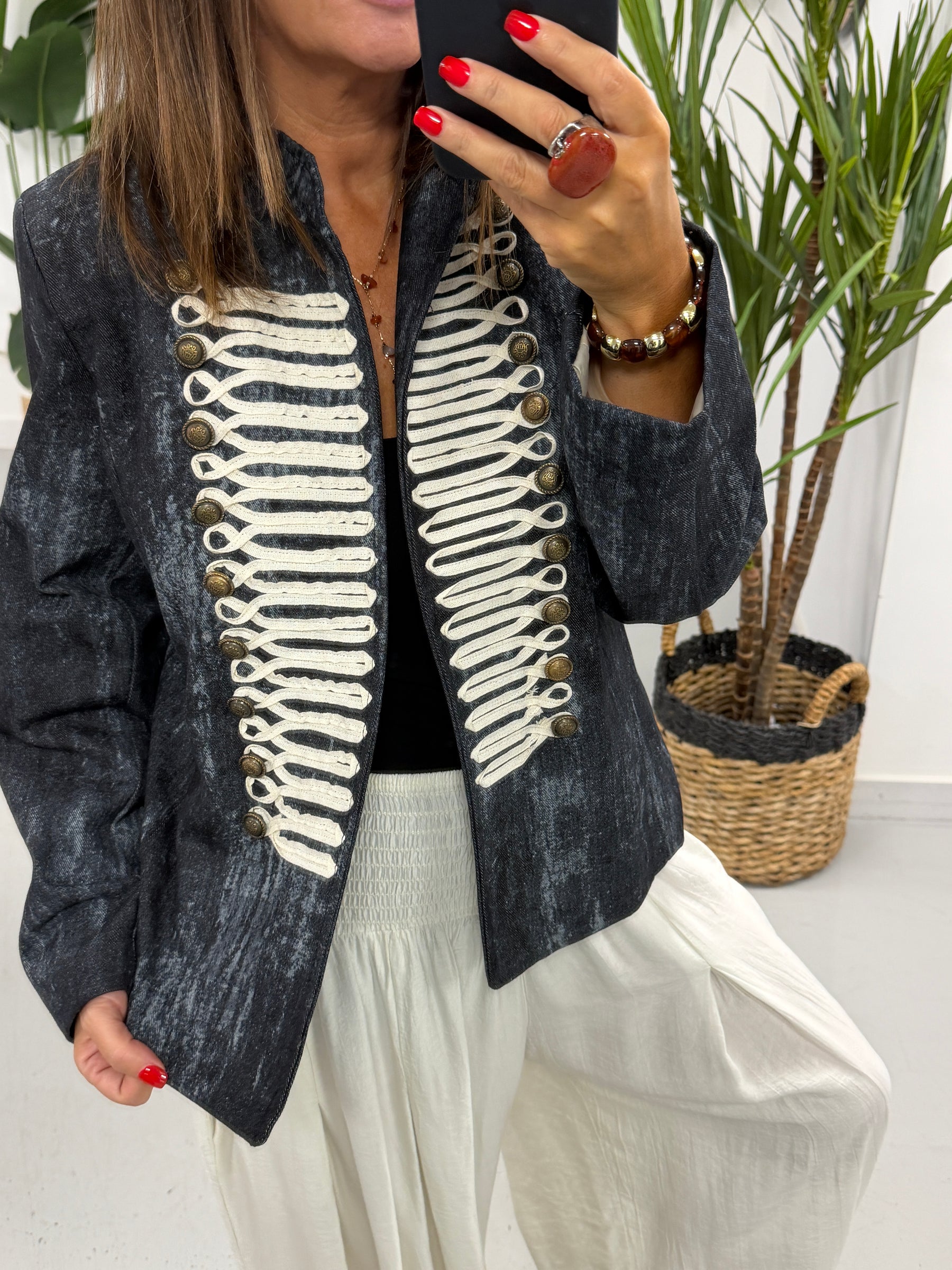 Zeta Otto Detailed Denim Military Jacket