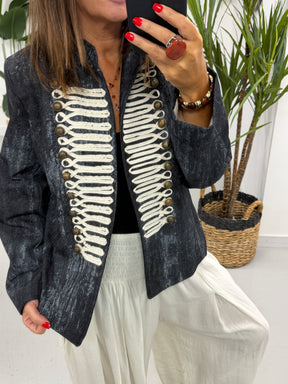 Zeta Otto Detailed Denim Military Jacket