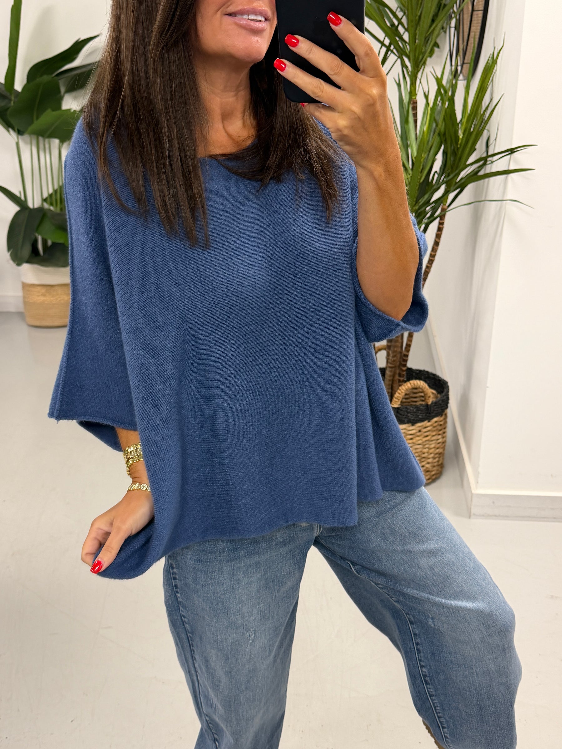 Gracie Crop Sleeve Knit - Denim Blue