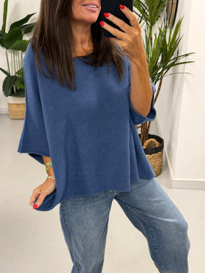 Gracie Crop Sleeve Knit - Denim Blue