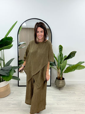 Dolcie Vita Premium Crinkle Co-ord  - Olive Green