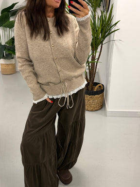 Downtown Ruffle Cardigan - Camel
