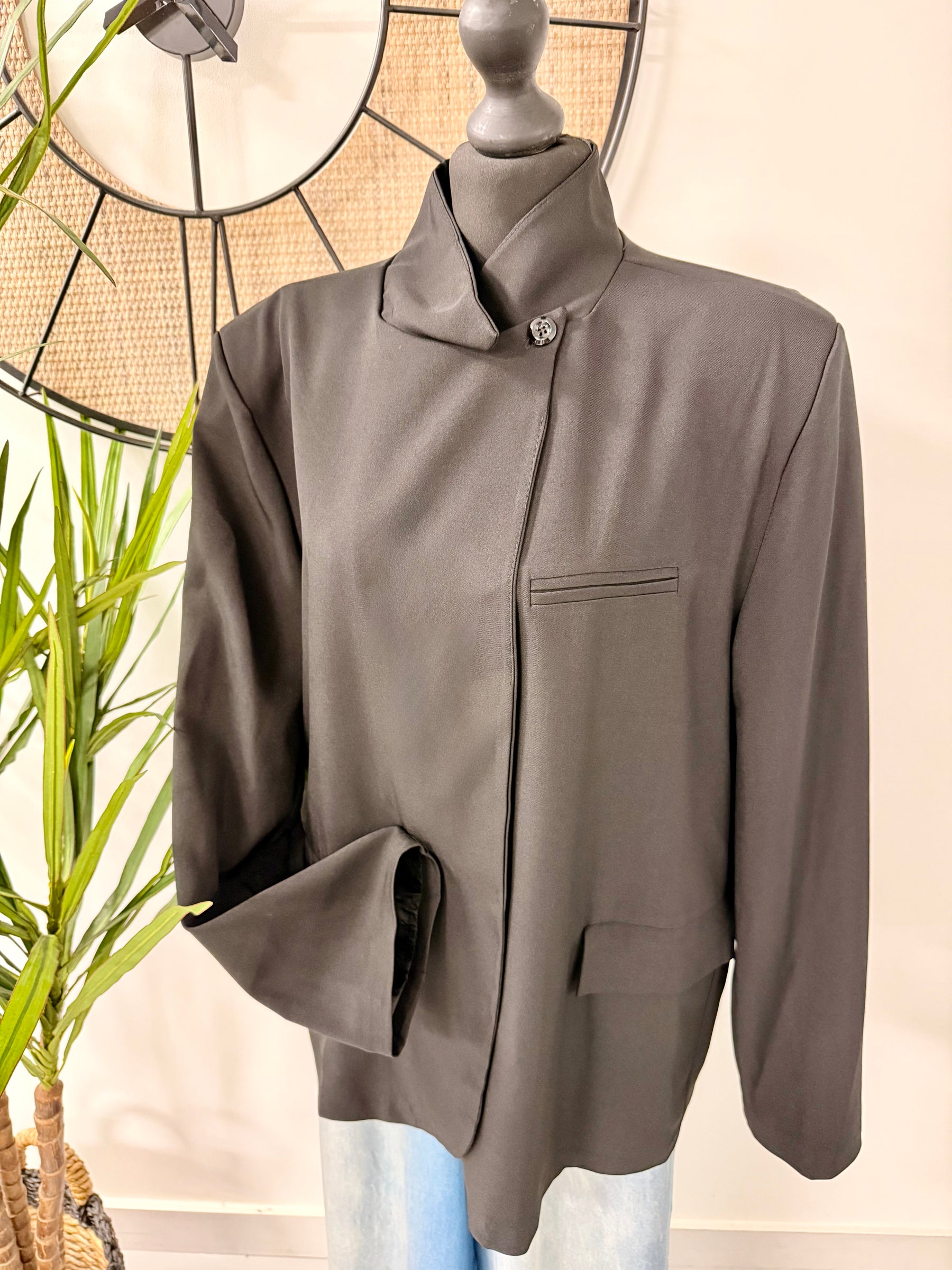 Funnel Neck Blazer - Black