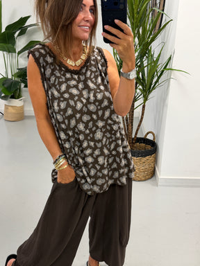 Distressed Animal Vest - Chocolate