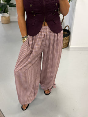 Checked Tie Cuff Trousers -Antique Rose