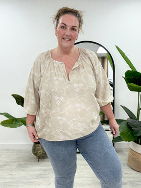 Belle Embroidered Tunic - Stone
