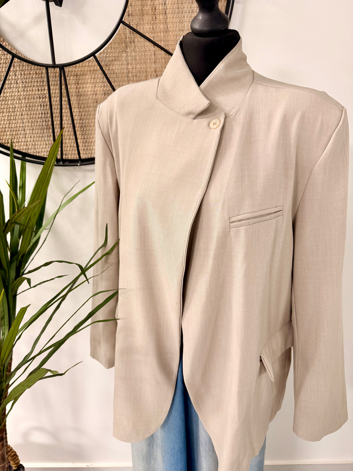 Funnel Neck Blazer - Beige