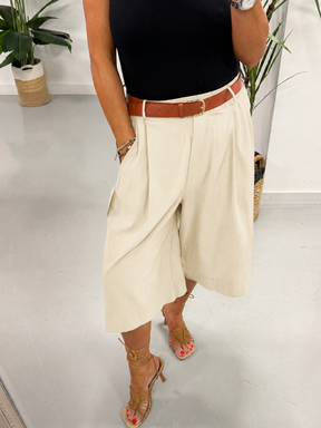 Belted Culotte Shorts - Cream