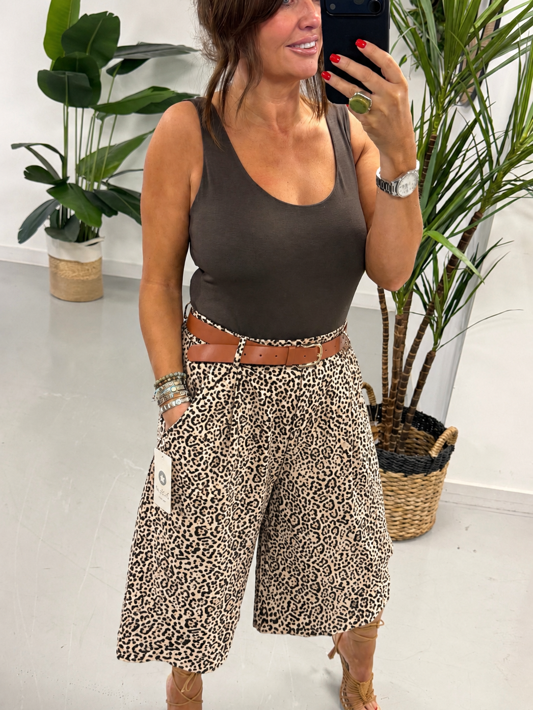 Belted Culotte Shorts - Animal
