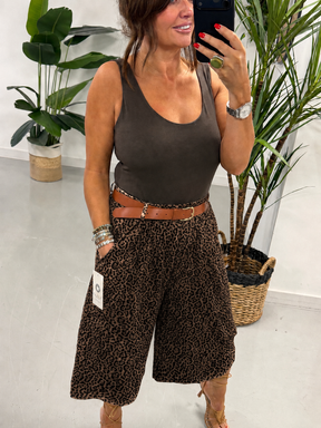 Belted Culotte Shorts - Chocolate Animal