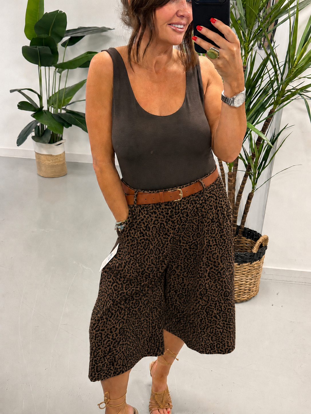 Belted Culotte Shorts - Chocolate Animal
