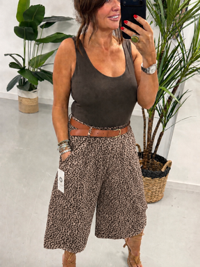 Belted Culotte Shorts - Mocha Animal