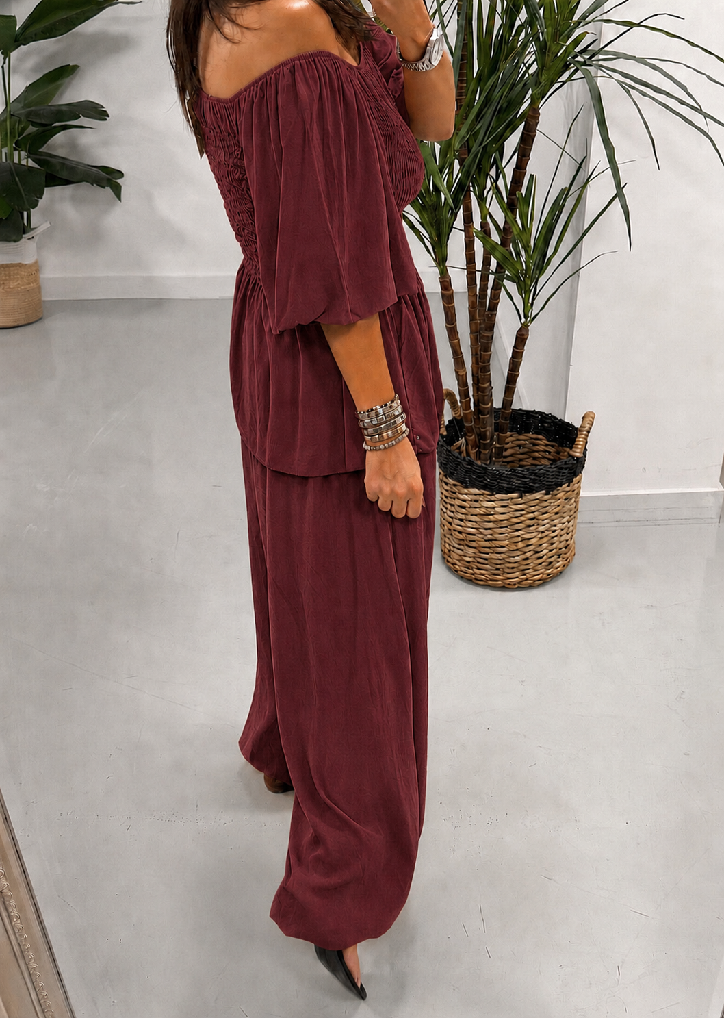 The LuLu Puff Sleeve Bardot - Wine