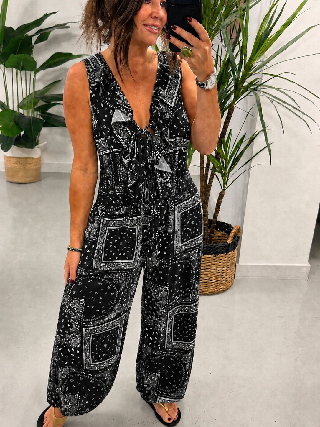 Bandana Ruffle Jumpsuit - Black