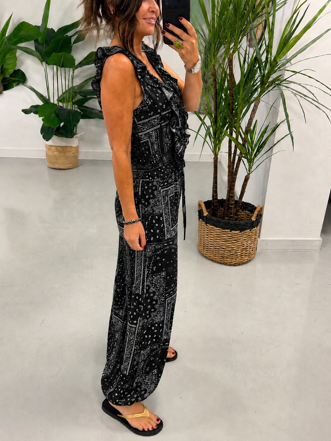 Bandana Ruffle Jumpsuit - Black