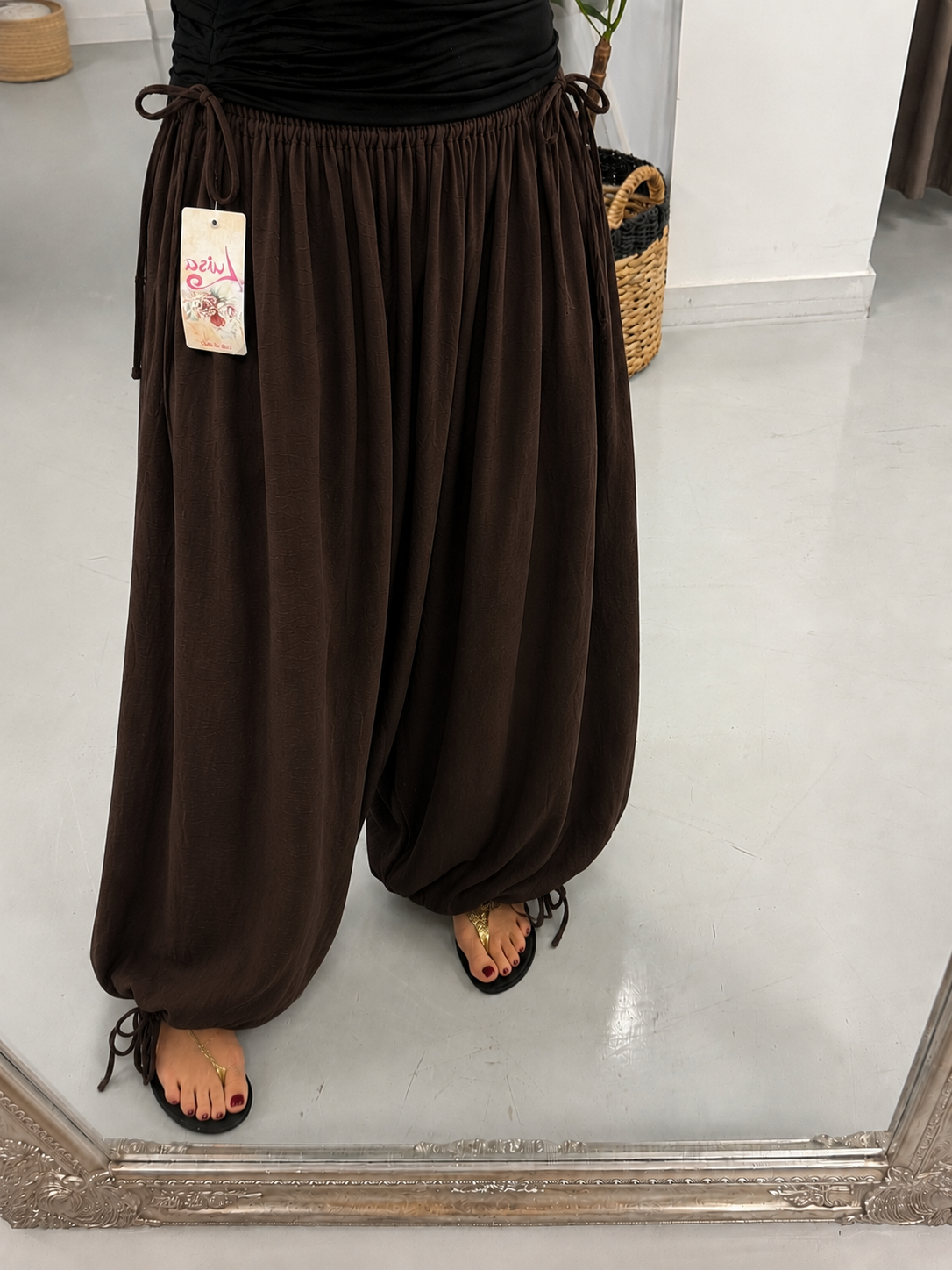 The Crinkle Side Tie Balloon Trousers - Chocolate