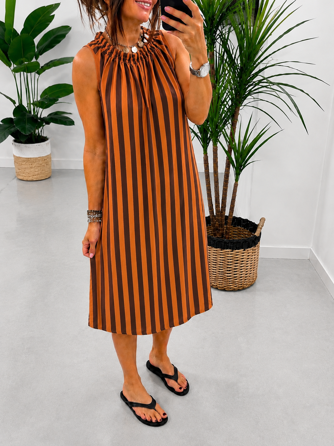 Sugar Rush Ruched Neck Dress - Chocolate Orange