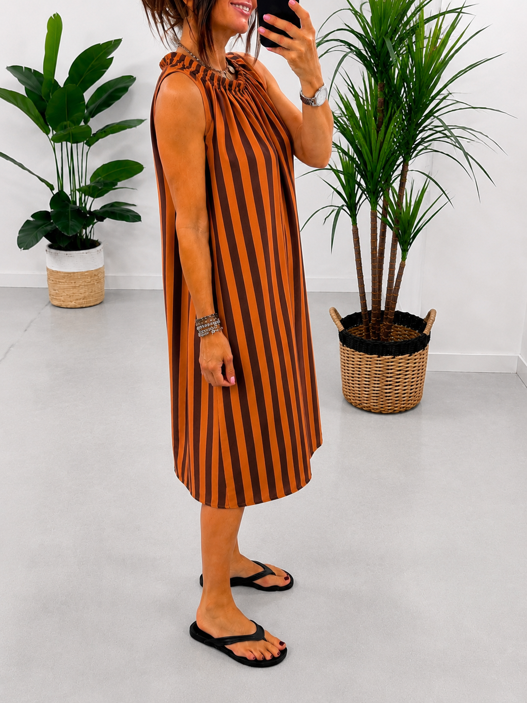 Sugar Rush Ruched Neck Dress - Chocolate Orange