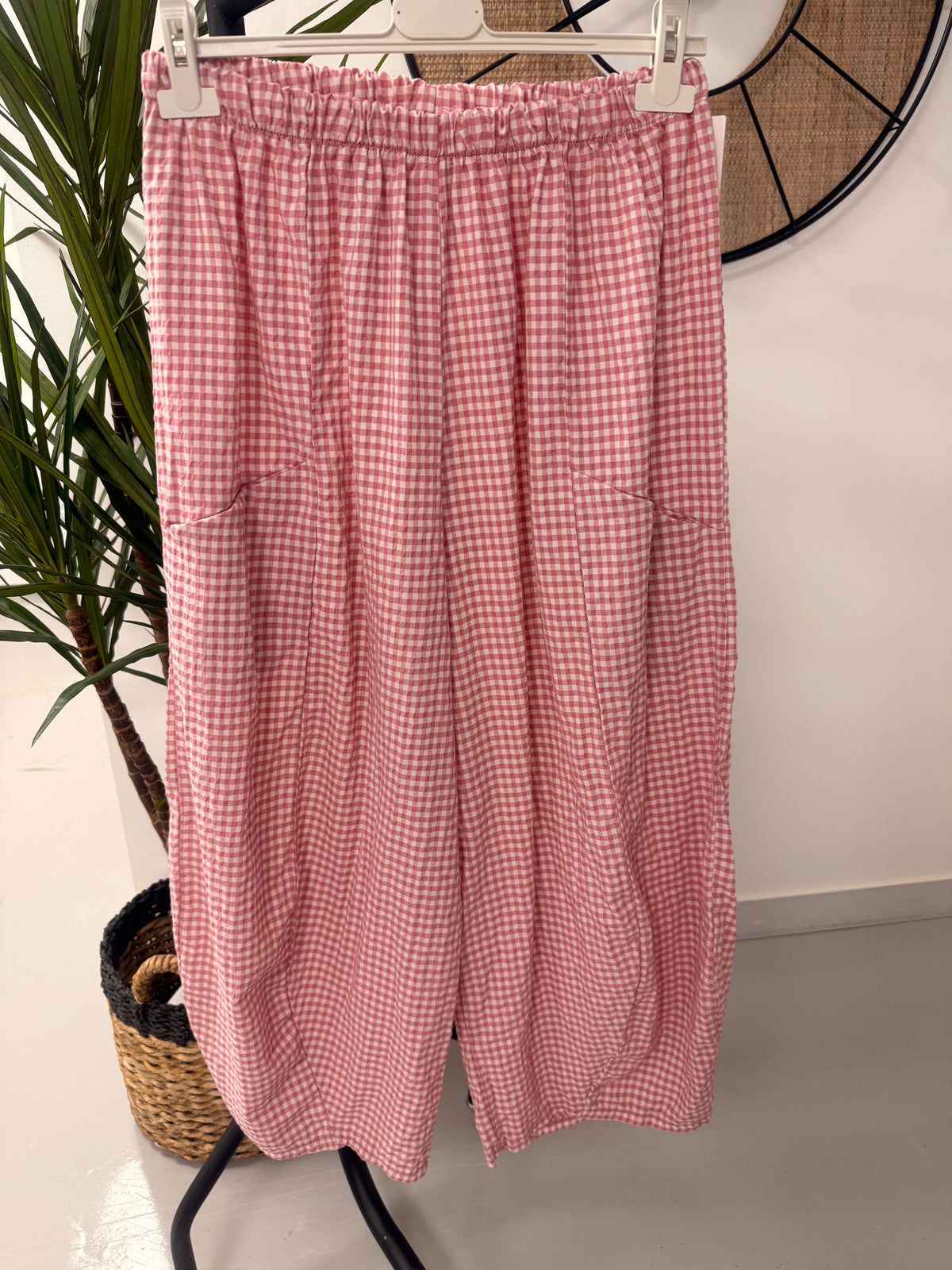 The Vichy Gingham Barrel Trouser - Raspberry