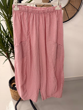 The Vichy Gingham Barrel Trouser - Raspberry