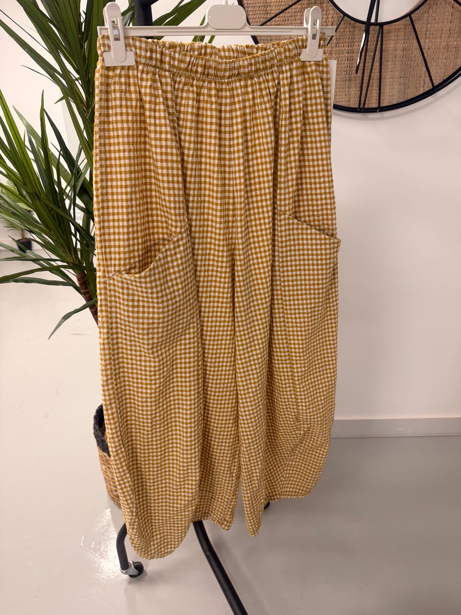 The Vichy Gingham Barrel Trouser - Safron