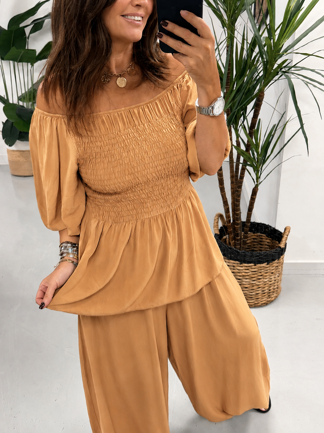 The LuLu Puff Sleeve Bardot - Caramel