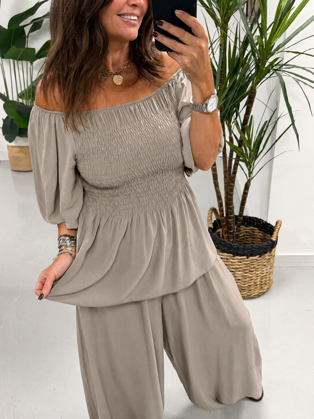The LuLu Puff Sleeve Bardot - Mocha