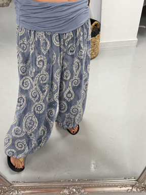 Ali Baba Slouch Pants - Blue Swirl