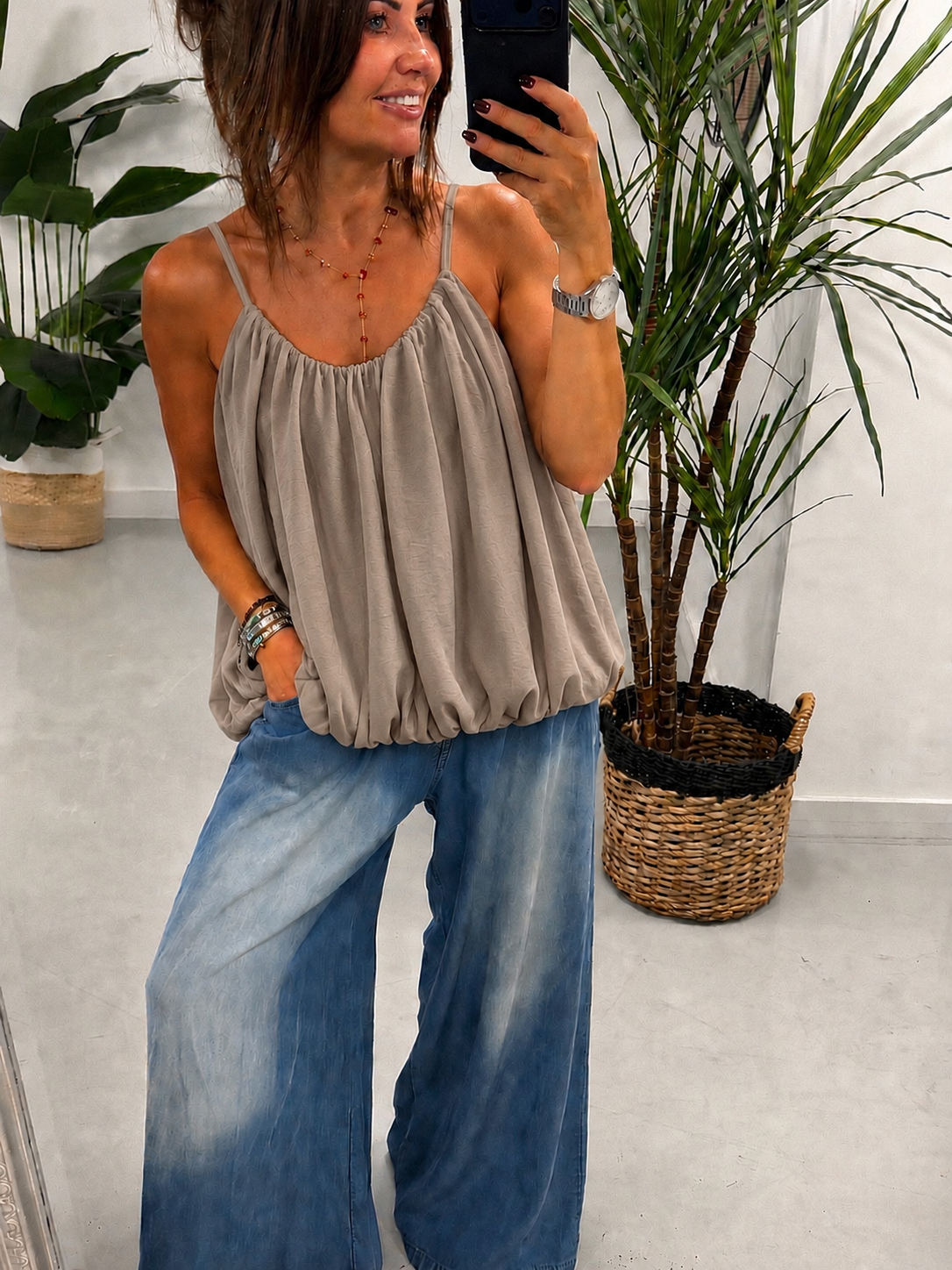 Bubble Hem Cami - Taupe