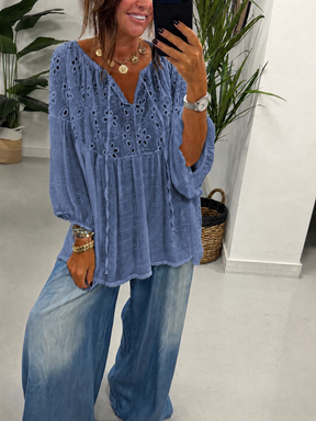 The Relaxed Boho Smock Top - Blue