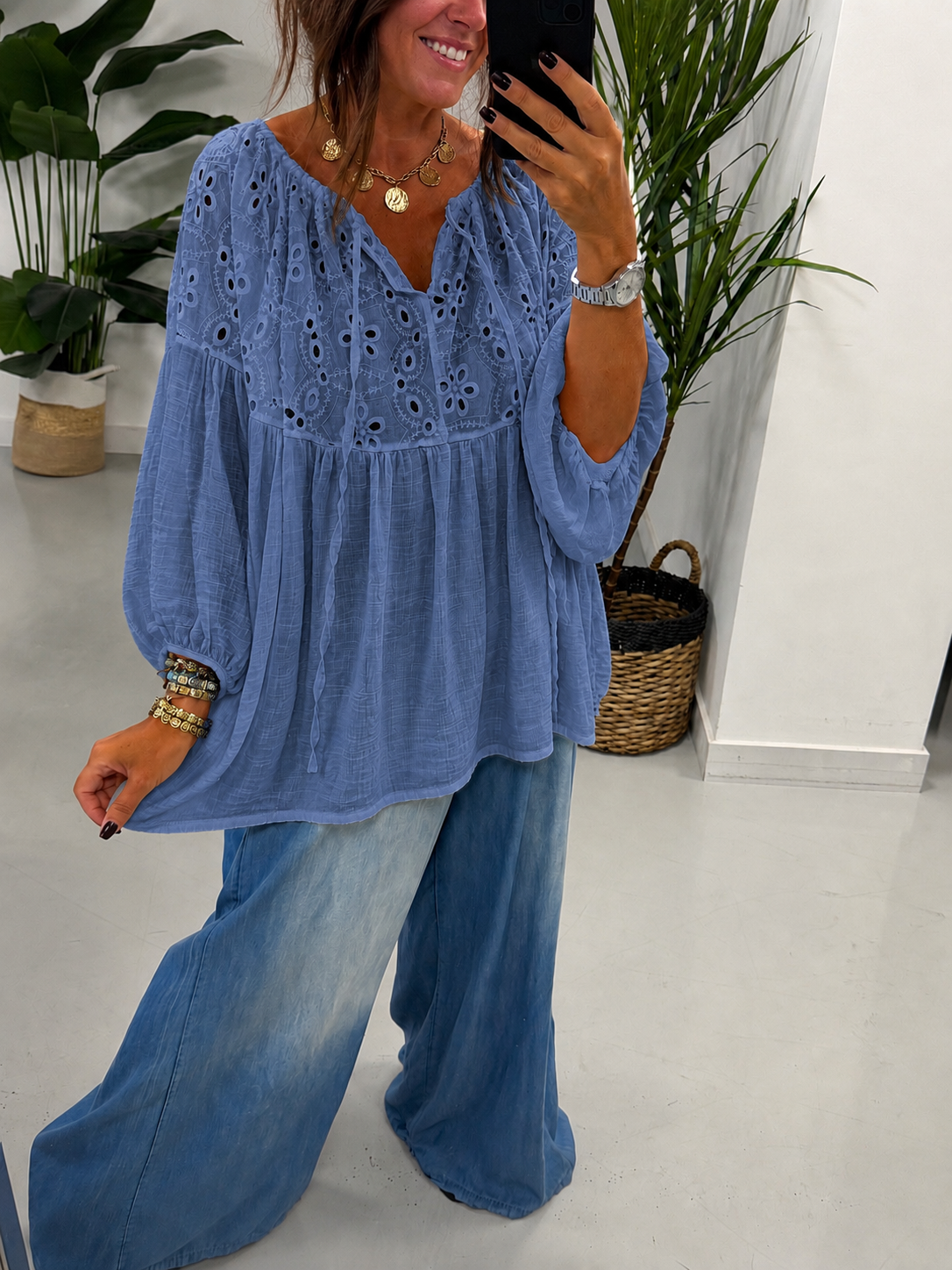 The Relaxed Boho Smock Top - Blue