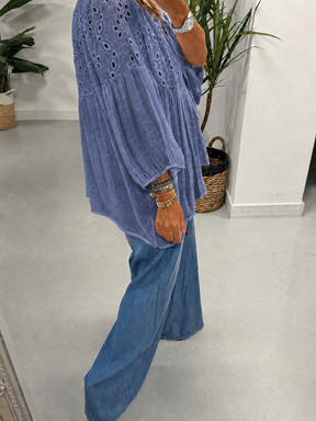 The Relaxed Boho Smock Top - Blue