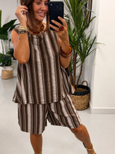 Belted Stripe Shorts Set - Chocolate