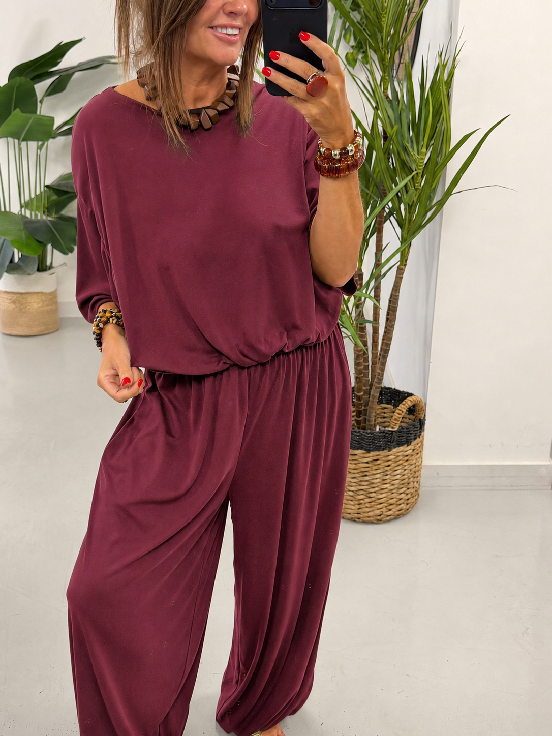 The Weekend Slouch Ribbed Co-Ord - Wine