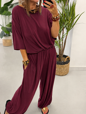 The Weekend Slouch Ribbed Co-Ord - Wine