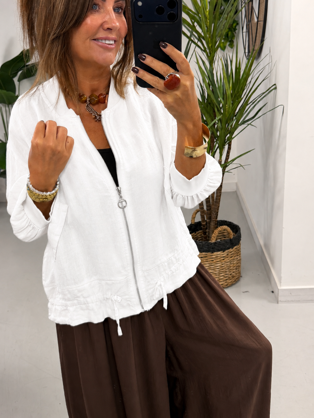 Linen Bomber Jacket - White
