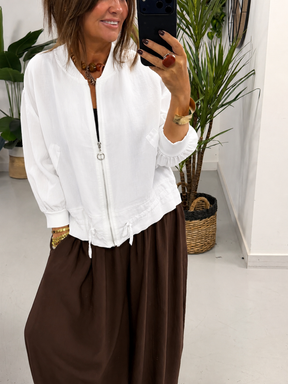 Linen Bomber Jacket - White