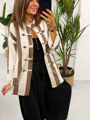 Bailey Wide Stripe Military Jacket - Cream/Chocolate