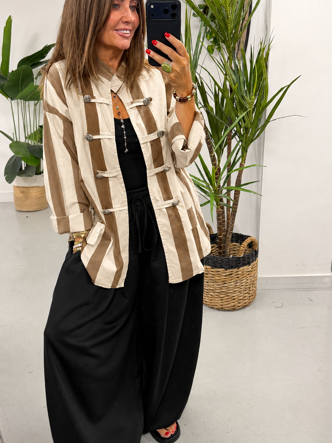 Bailey Wide Stripe Military Jacket - Cream/Chocolate