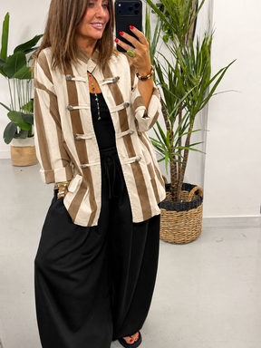 Bailey Wide Stripe Military Jacket - Cream/Chocolate