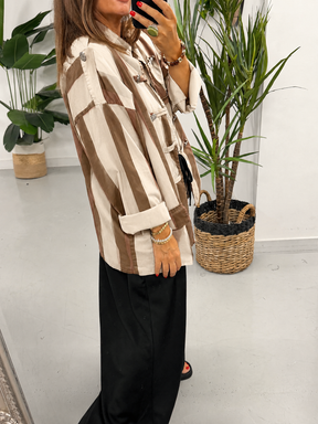 Bailey Wide Stripe Military Jacket - Cream/Chocolate