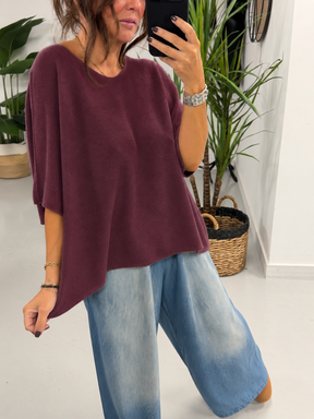 Gracie Crop Sleeve Knit - Aubergine