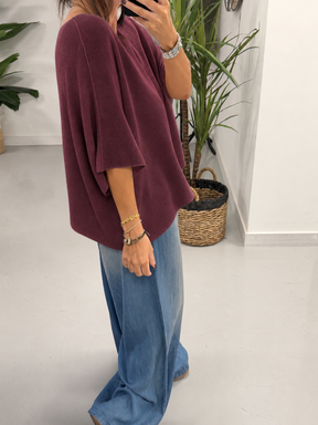Gracie Crop Sleeve Knit - Aubergine